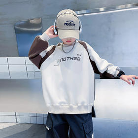 潮牌男大童秋装撞色机车宽松卫衣2024年新款儿童男孩秋季酷帅上衣