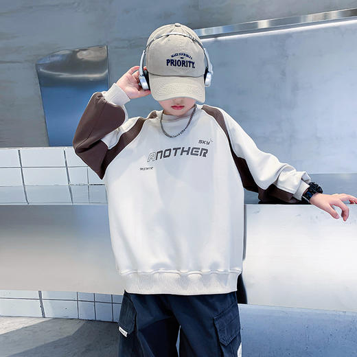 潮牌男大童秋装撞色机车宽松卫衣2024年新款儿童男孩秋季酷帅上衣 商品图0