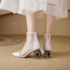 【预售5天】真皮高跟凉靴女夏季网纱镂空水钻粗跟后拉链尖头中跟网靴DSFG&853-9 商品缩略图4