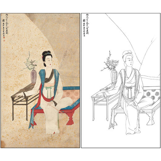 谢稚柳人物工笔画白描底稿《效宋人宫乐图》临摹勾线高清打印稿XZ30 商品图0
