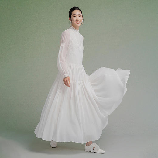 【林栖设计小店】（现货）婴儿棉连衣裙拼桑蚕丝绣花串珠2025秋季新款花仙子长裙女1953038 商品图0