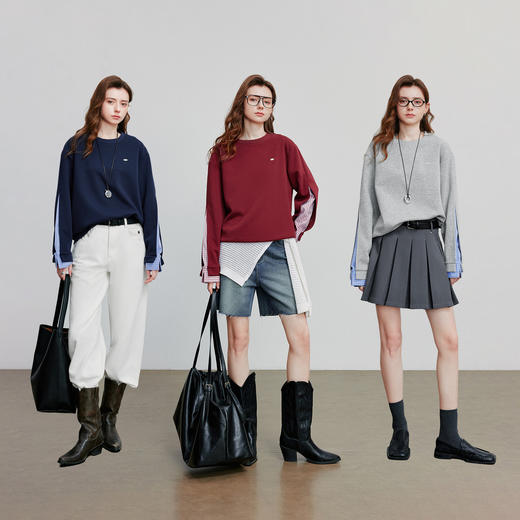 初语 拼接设计感卫衣女2025秋冬新款宽松休闲松弛感上衣长袖 商品图4