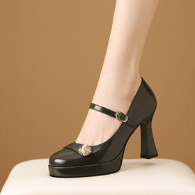 【预售5天】小个子防水台高跟鞋女粗跟新款圆头不累脚漆皮一字带玛丽珍单鞋子HY&H3705