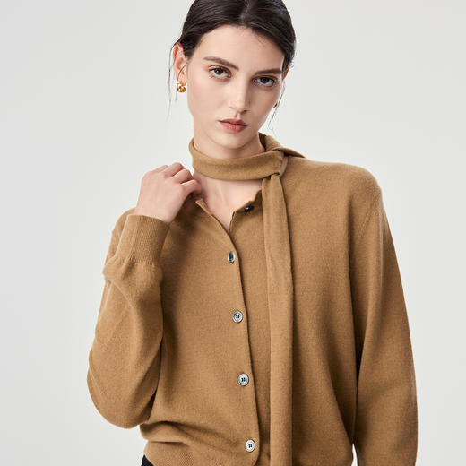 棉仓366635007-羊毛羊绒叠穿针织毛衣女25秋新品围脖飘带开衫短款针织上衣 商品图2