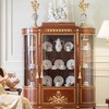 独角鹿西洋古董1890年代法国家具工坊A.HUGNET签名出品路易十六风格大理石顶装饰缎带火炬主题铜鎏金精雕菱格纹细木镶嵌玻璃展柜 商品缩略图1
