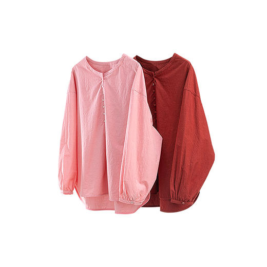 绽放旅行女装469朵/汉麻棉半开襟圆领落肩秋季长袖衬衫设计感小衫 商品图4