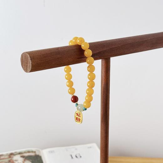 【敦煌晏宁·鸡油黄蜜蜡手串】敦煌福泽小众鸡油黄蜜蜡 单圈红玛瑙招财手串 复古新中式文艺 商品图5