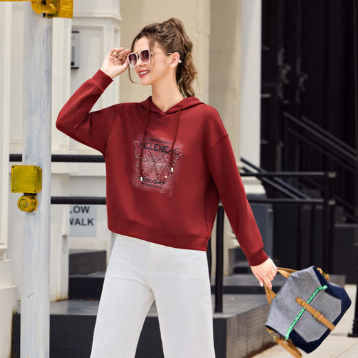 半身缘女装 秋季个性图案舒适宽松休闲连帽卫衣253113U04540026 商品图1