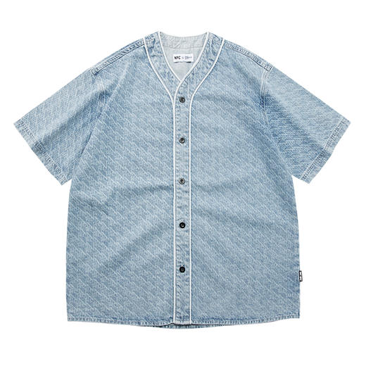 NPC潮牌满印做旧复古棒球衫男士休闲夏季潮流牛仔衬衫NP36SH39 J 商品图5