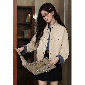 鹿向南「秋日序章」米色立领工装短款外套女秋韩系穿搭小个子上衣