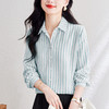 KQL 369H9976法式仿麻条纹长袖衬衫时尚气质洋气上衣 商品缩略图1