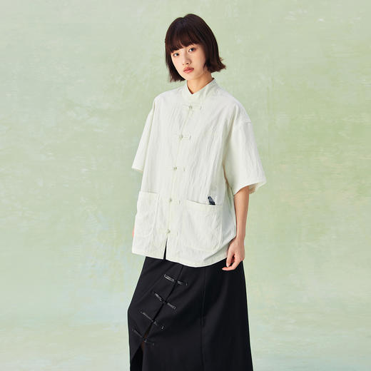 NPC潮牌新中式盘扣刺绣短袖衬衫男潮流中国风慵懒宽松NP44SH09 J 商品图3