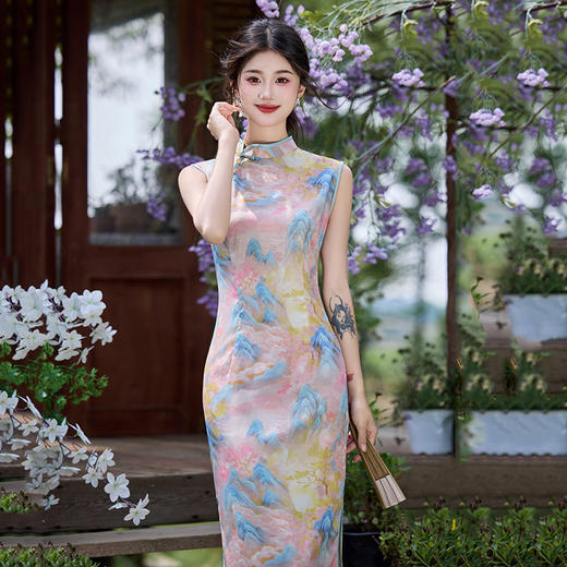 无袖国风少女复古修身日常夏季旗袍	 SC21590 商品图3