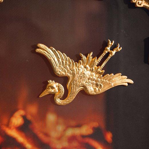 独角鹿西洋古董法国东方风格回纹仙鹤主题铜鎏金精雕壁炉屏风 商品图6