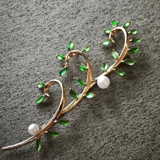 【珝设计】蔓 珍珠翡翠胸针 商品图2