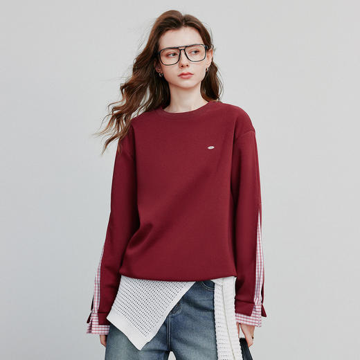 初语 拼接设计感卫衣女2025秋冬新款宽松休闲松弛感上衣长袖 商品图2