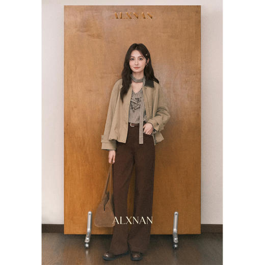 鹿向南「爱洛樱语」棕色高腰直筒休闲裤女秋百搭宽松显瘦阔腿长裤 商品图1