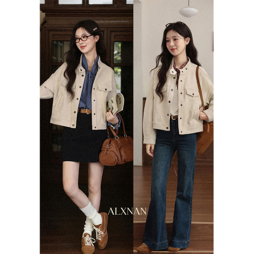 鹿向南「索娅风拂」设计感米白色立领工装短外套女秋季巨显瘦上衣 商品图4