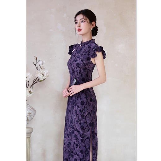 老上海旗袍扎染植绒新中式改良荷叶袖GX211075 商品图0