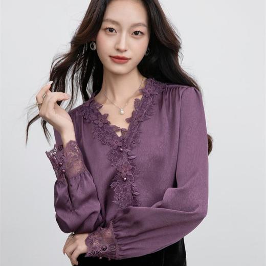 「自」全新升级【铂金会员174/天猫229/差价55】(75528)洛诗琳法式气质蕾丝领衬衫2025秋季新款设计感雪纺衫上衣女 商品图4
