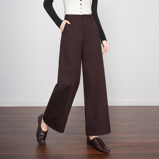 QYM 5916-Y纽扣款阔腿裤高腰直筒裤宽松休闲腰带裤裤 商品图0