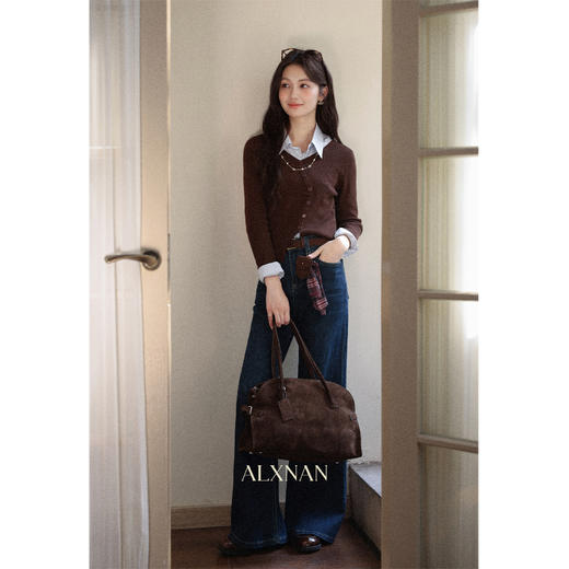 鹿向南「玛洛花漫」蓝色高腰宽松牛仔裤女初秋显瘦直筒阔腿长裤子 商品图3