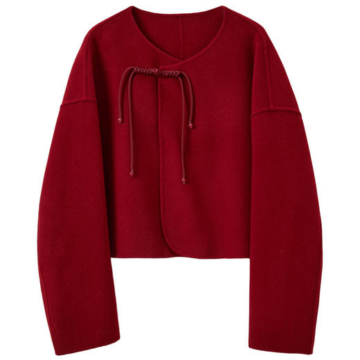 三彩【踏雪寻梅】2025冬季新款双面呢大衣盘扣绵羊毛呢外套C 商品图4