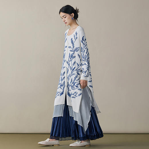 【林栖设计小店】（现货）提花毛织外套拼桑蚕丝飞片复古2025秋冬新款长款开衫女1954083 商品图1