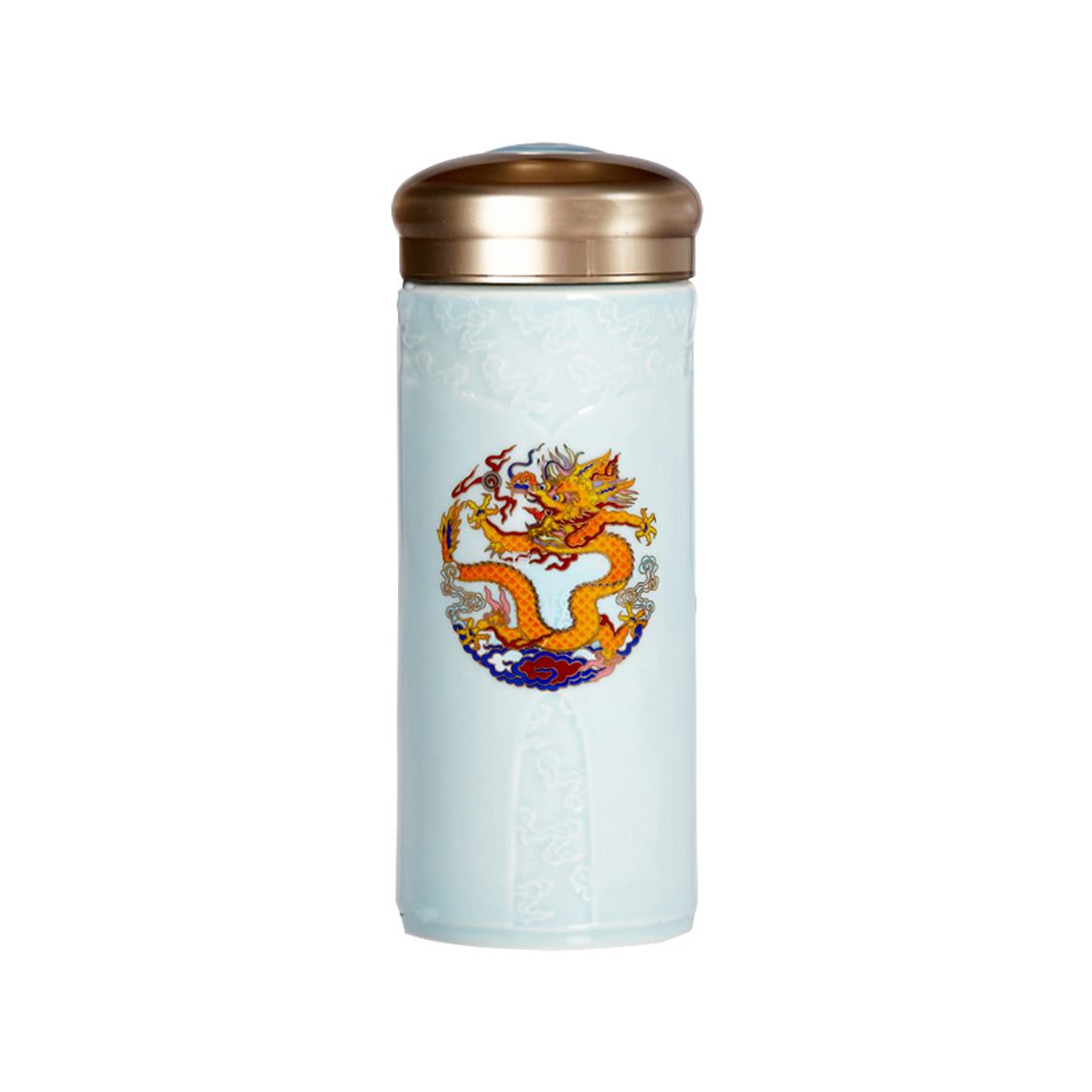 乾唐轩龙凤呈祥喜凤双层随身杯 水青款