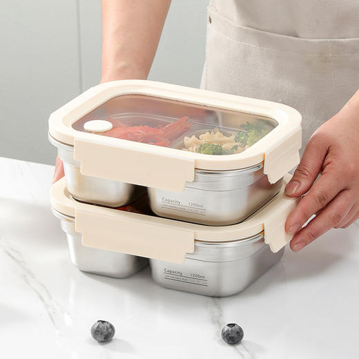 【304食品级  锁住食光】 学生专用304饭盒 可进微波炉加热餐盒 野餐食品密封盒 商品图1