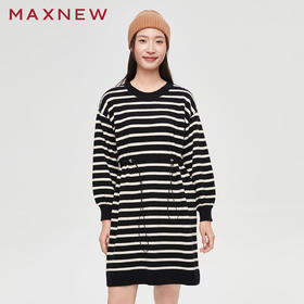 【门店同款】马恩MAXNEW女装连衣裙秋冬条纹连衣短裙圆领松紧腰内