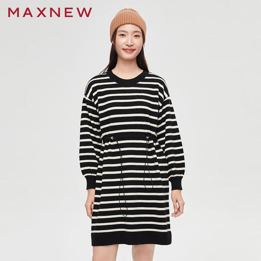 【门店同款】马恩MAXNEW女装连衣裙秋冬条纹连衣短裙圆领松紧腰内 商品图0