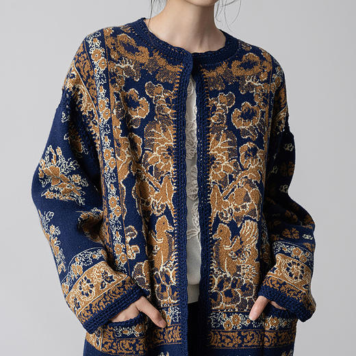 【林栖设计小店】（现货）鸳鸯提花手钩秋色毛织开衫优雅气质2025秋冬新款毛衣外套女1954064 商品图4