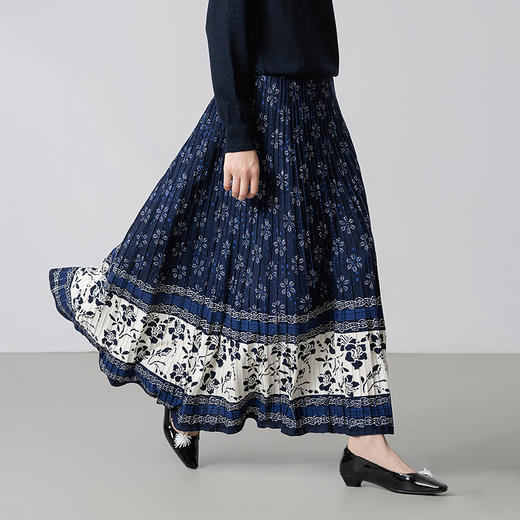 【林栖设计小店】（现货）美丽诺绵羊毛提花毛织半身裙褶皱复古2025秋冬新款长裙女1954027 商品图4