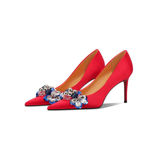 【预售7天】真皮主婚鞋水钻高跟鞋小细跟白色真丝面绝美主婚纱新娘鞋女单鞋CX&B085 商品图3