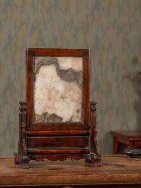 清	红木嵌云石插屏