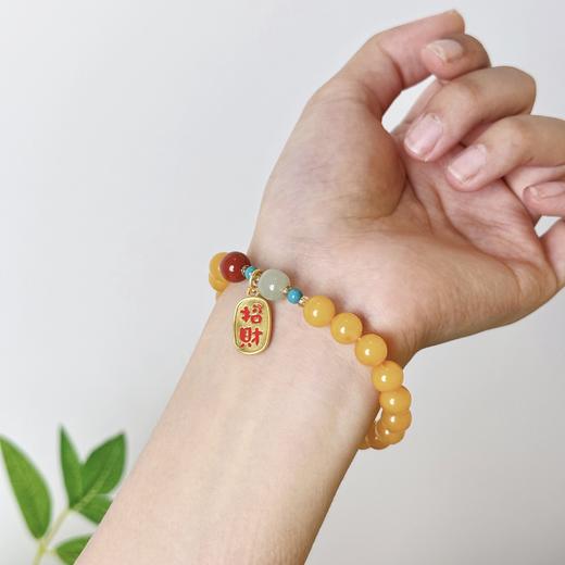 【敦煌晏宁·鸡油黄蜜蜡手串】敦煌福泽小众鸡油黄蜜蜡 单圈红玛瑙招财手串 复古新中式文艺 商品图8