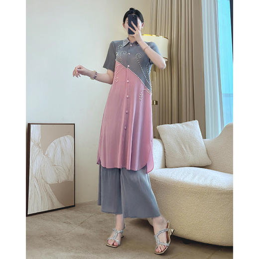 90-160斤可穿高端褶皱大码上衣直筒裤两件套XSL-S3844 商品图4