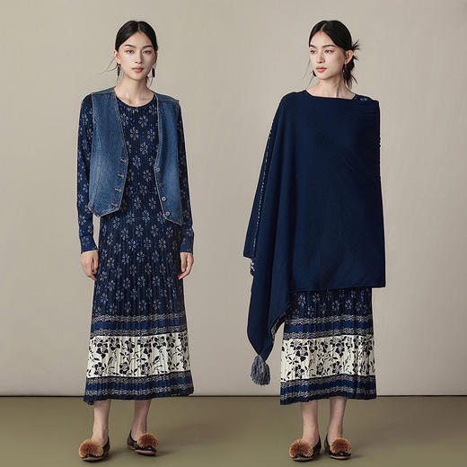 【林栖设计小店】（现货）美丽诺绵羊毛连衣裙提花修身显瘦2025秋冬新款毛织长裙女1954040 商品图5