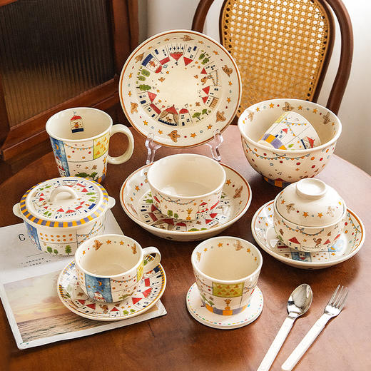 摩登主妇釉下彩餐具漂亮盘子家用餐盘一人食陶瓷饭碗具汤碗酸奶碗 商品图0