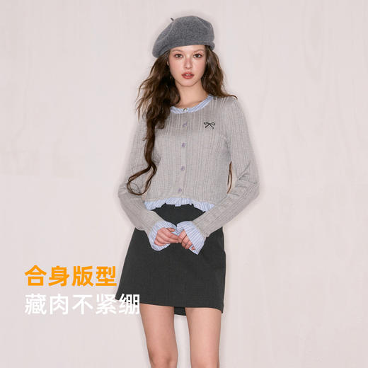 三彩独醒2025秋季新款针织衫毛衫格纹圆领蝴蝶结刺绣开衫F 商品图3