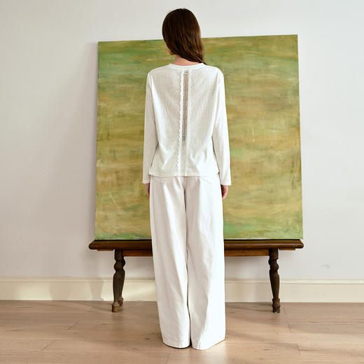 OLrain欧芮儿通勤拼接花边圆领长袖百搭T恤2025秋季新款法式上衣 商品图2