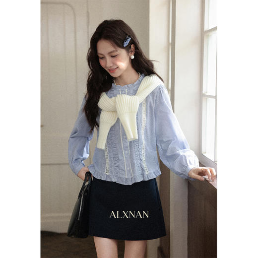 鹿向南「白调小诗」米白色法式花边减龄衬衫女秋新款小众长袖上衣L57238 商品图3