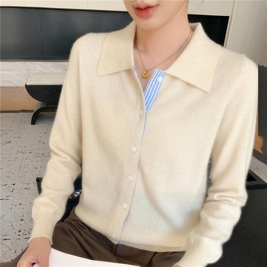优选丨【软糯糯针织衫！】茶雉 彩条POLO领长袖针织衫 棉花糖质感，假两件针织开衫，双层撞色拼接，Polo领轻松拥有天鹅颈，前中贝壳扣点缀，日常通勤百搭 商品图0