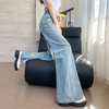 百媚生 天空蓝烫钻阔腿牛仔裤高腰梨型身材宽松直筒裤QYL-8076 商品缩略图2