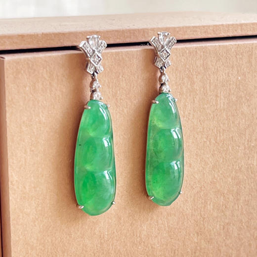 冰阳绿翡翠福豆耳坠 商品图2