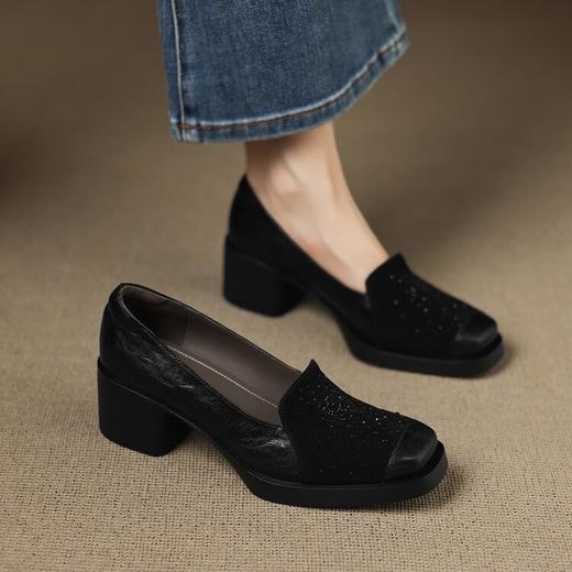 【预售5天】秋新款舒适厚底水钻羊皮乐福鞋中跟小皮鞋单鞋女ZYY&A1344 商品图4