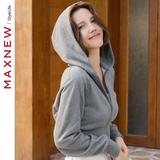 【门店同款】马恩MAXNEW女装2024秋季新款短款连帽拉链卫衣外套流 商品图3
