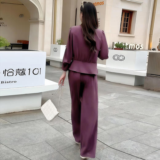 QYM 7708-Y时尚两件套衬衫+高腰直筒阔腿裤休闲套装 商品图3