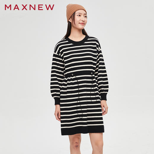 【门店同款】马恩MAXNEW女装连衣裙秋冬条纹连衣短裙圆领松紧腰内 商品图2